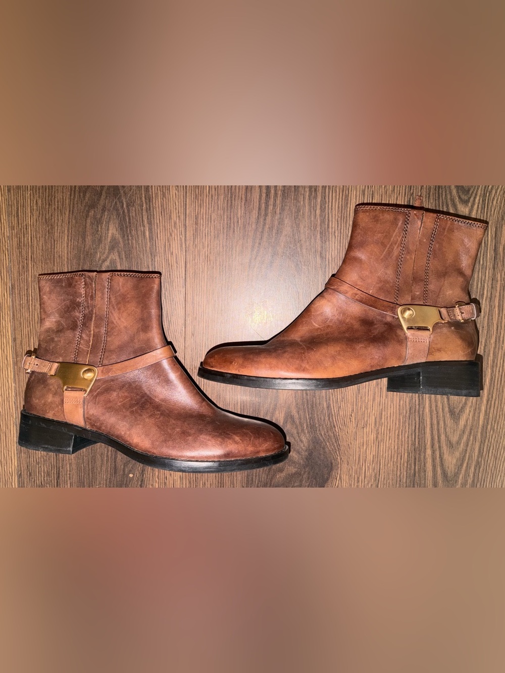 ECCO Brown Leather Western Harness Ankle Boots